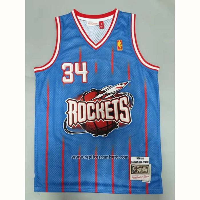 Camiseta Houston Rockets Hakeem Olajuwon #34 Mitchell & Ness 1996-97 Azul